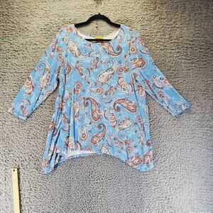 Ruby Rd. Top Women’s Large Light Blue Paisley Print 3/4 Sleeve Stretchy Tunic